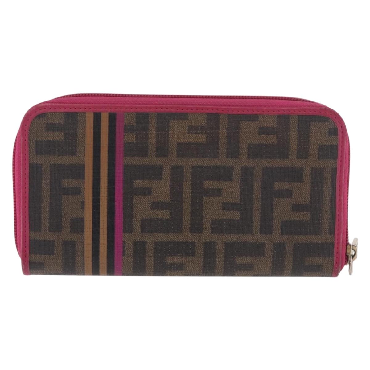 FENDI Zucca Canvas Long Wallet PVC Black Brown Auth 184235A