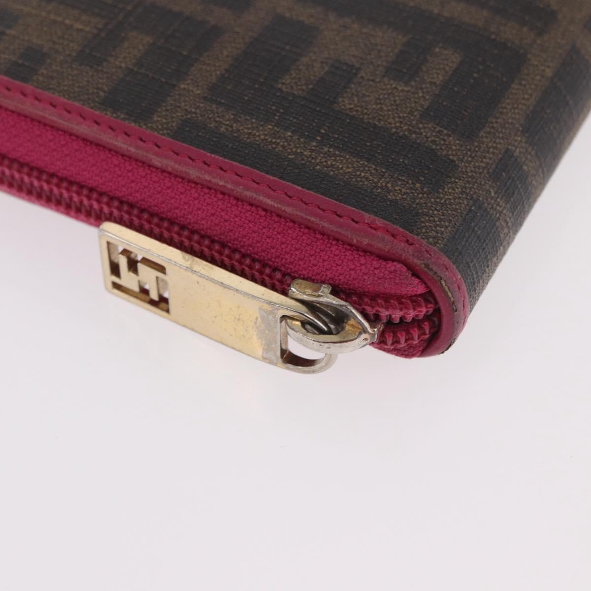FENDI Zucca Canvas Long Wallet PVC Black Brown Auth 184235A