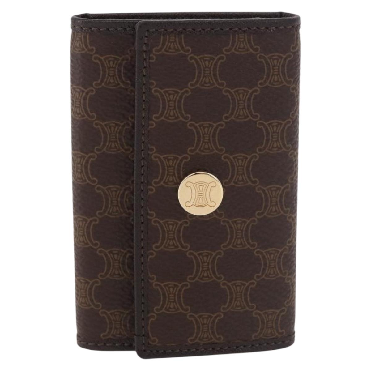 CELINE Macadam Canvas Key Case PVC Leather Black Gold Auth 184236V