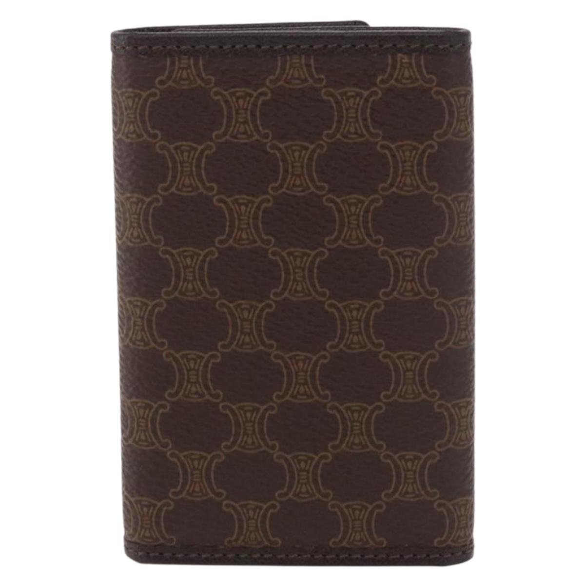 CELINE Macadam Canvas Key Case PVC Leather Black Gold Auth 184236V
