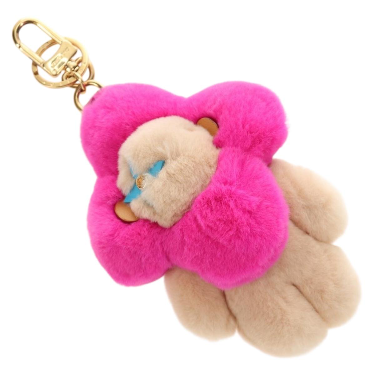 LOUIS VUITTON Vivienne Vison Bag Charm Fur Beige Pink M00870 LV Auth 184237SM