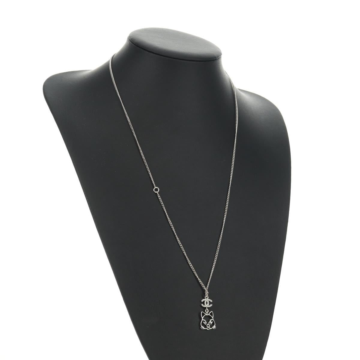 CHANEL COCO Mark Cat Necklace metal Silver CC Auth 184248M