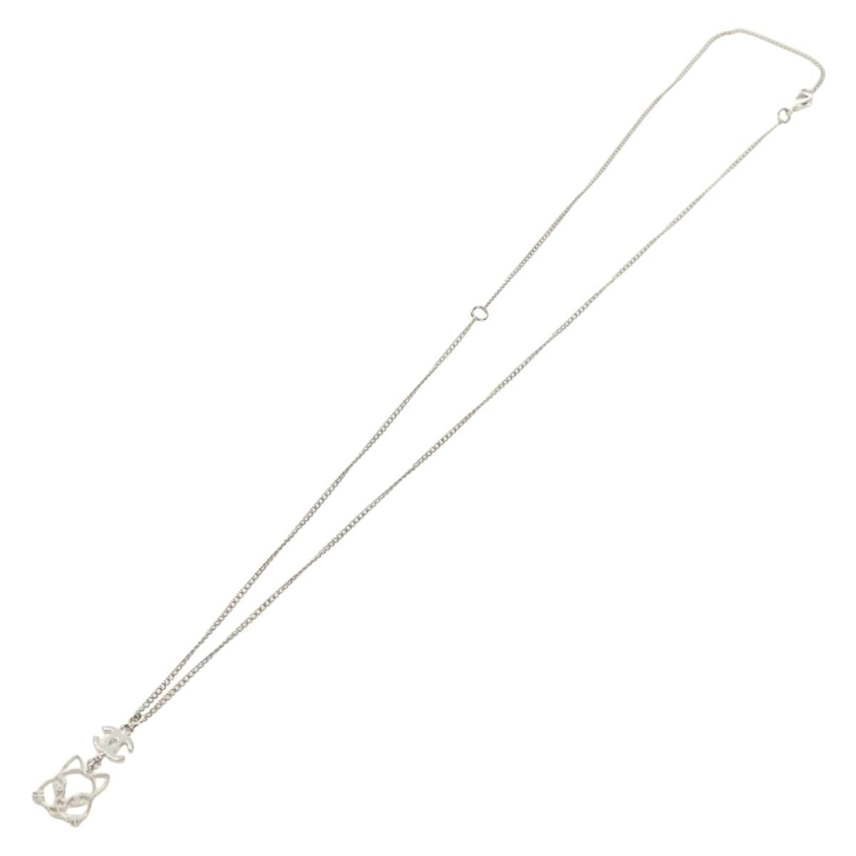 CHANEL COCO Mark Cat Necklace metal Silver CC Auth 184248M