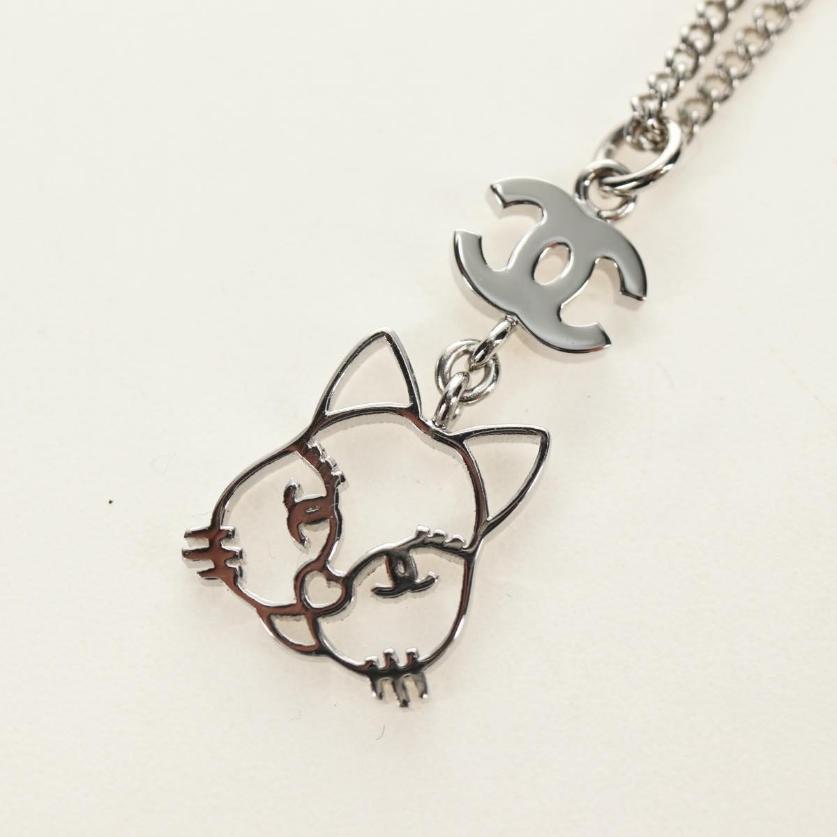 CHANEL COCO Mark Cat Necklace metal Silver CC Auth 184248M