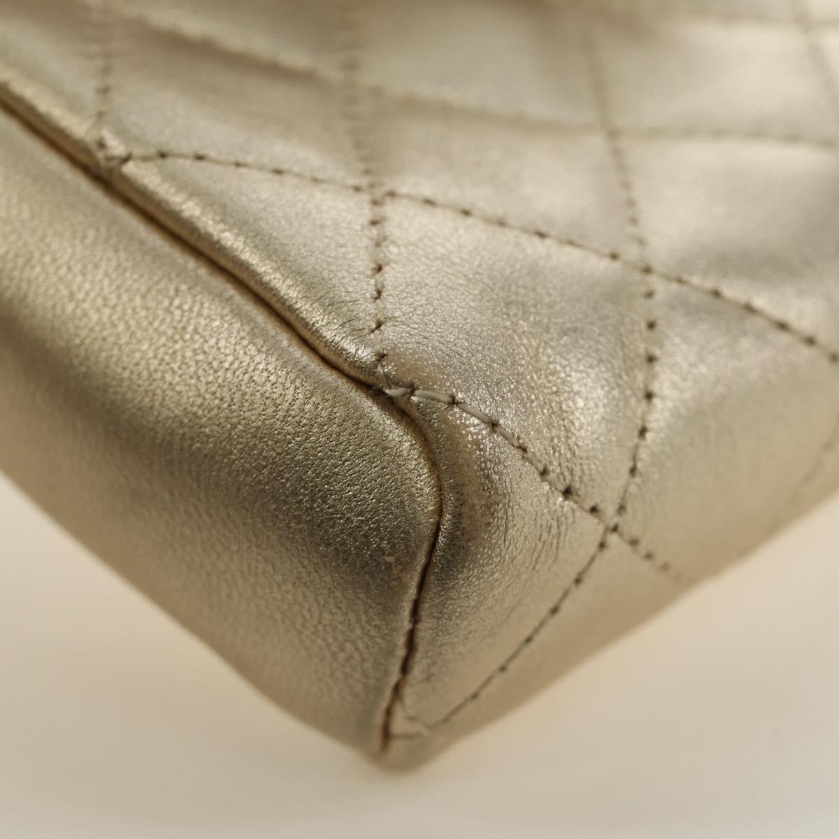 CHANEL Matelasse Pouch Lamb Skin Gold CC Auth 184257M