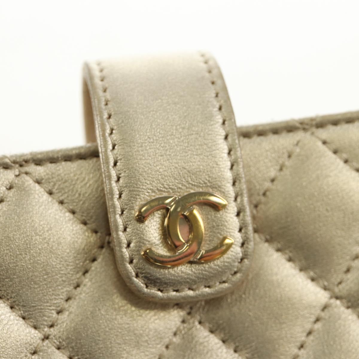 CHANEL Matelasse Pouch Lamb Skin Gold CC Auth 184257M