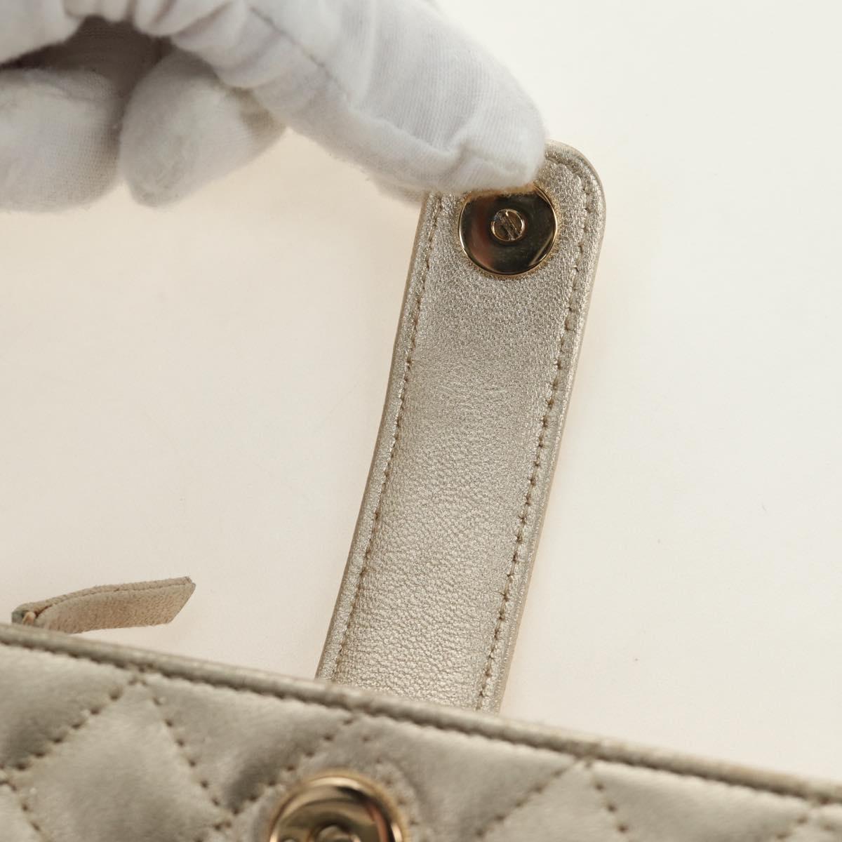 CHANEL Matelasse Pouch Lamb Skin Gold CC Auth 184257M