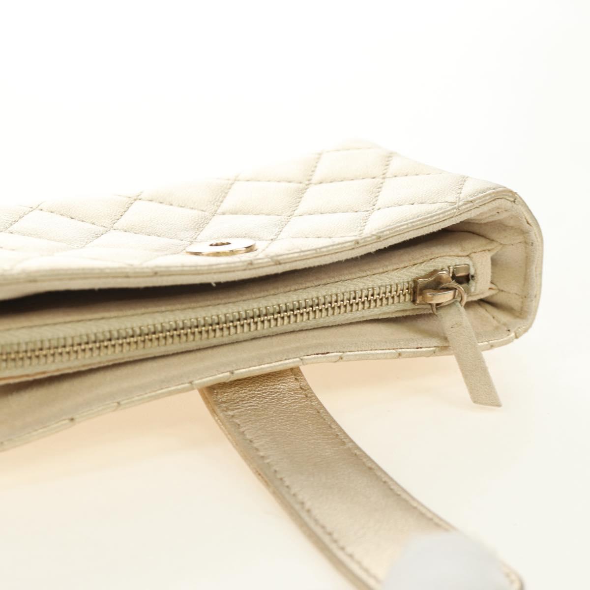 CHANEL Matelasse Pouch Lamb Skin Gold CC Auth 184257M