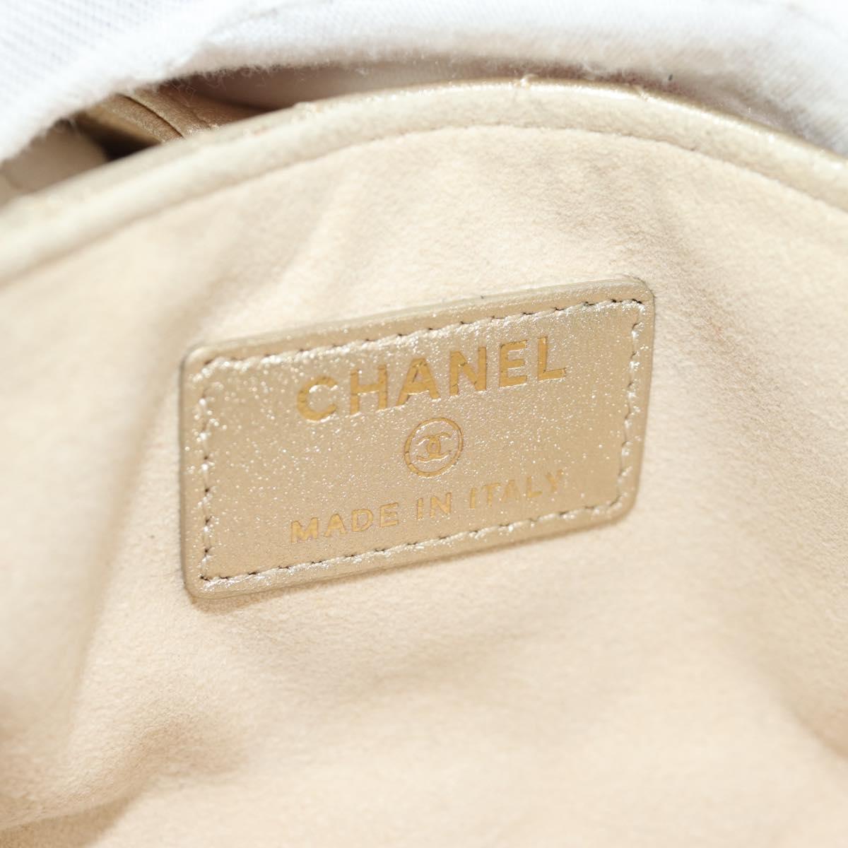 CHANEL Matelasse Pouch Lamb Skin Gold CC Auth 184257M