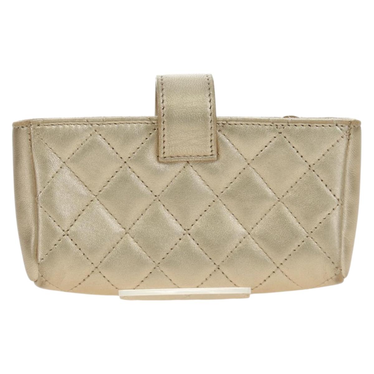 CHANEL Matelasse Pouch Lamb Skin Gold CC Auth 184257M