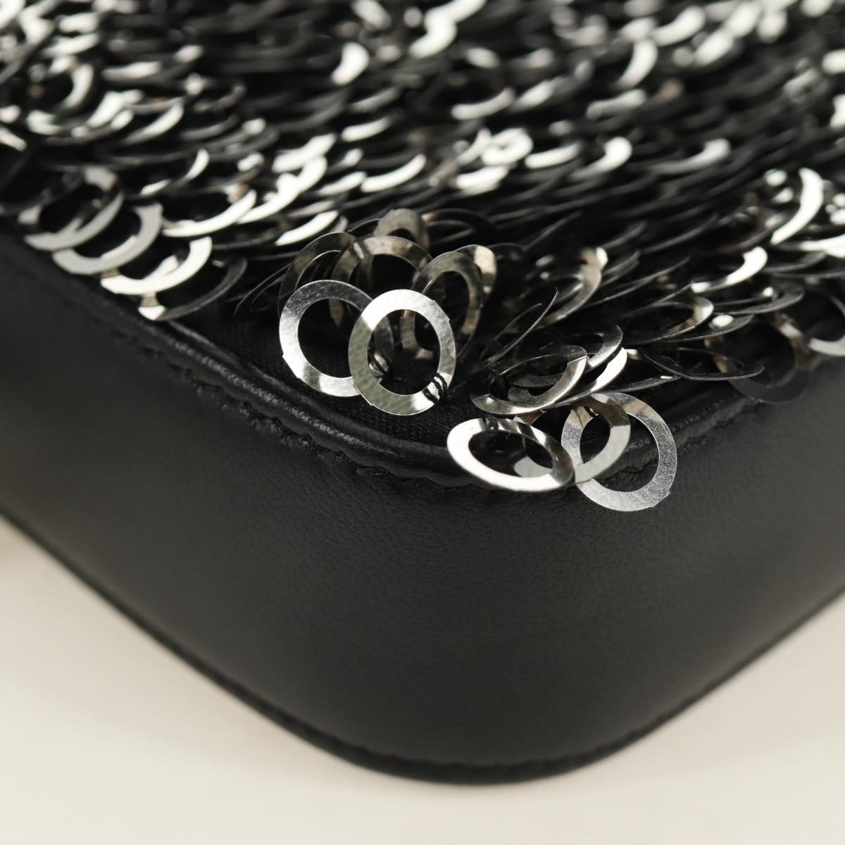 CHANEL Chain Shoulder Bag Sequin Black Silver CC Auth 184258SM
