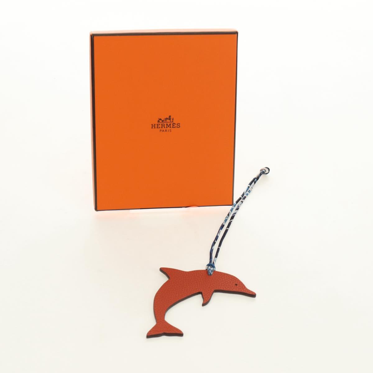 HERMES Petit H Charm Dolphin Bag Charm Leather Orange Auth 184262M