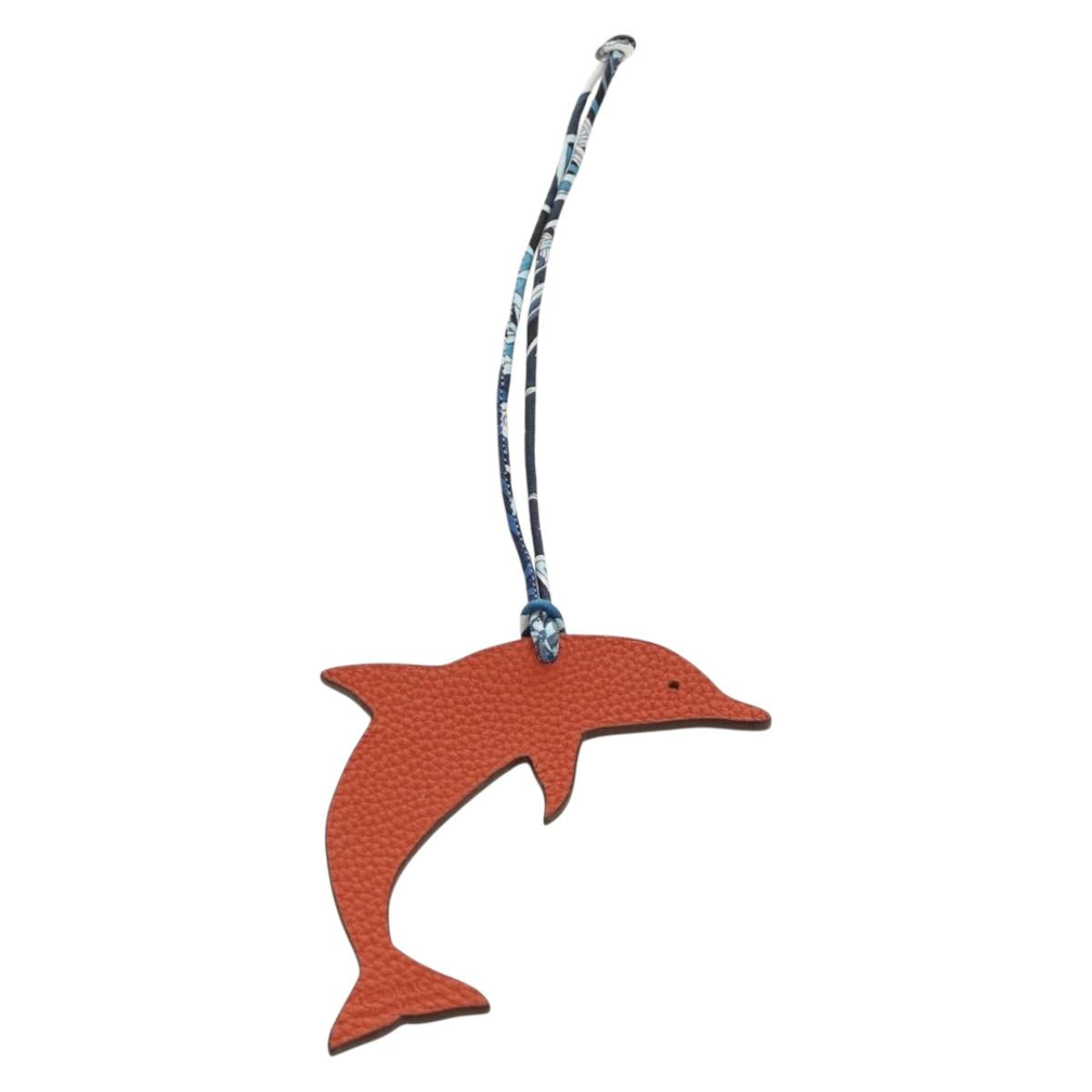 HERMES Petit H Charm Dolphin Bag Charm Leather Orange Auth 184262M