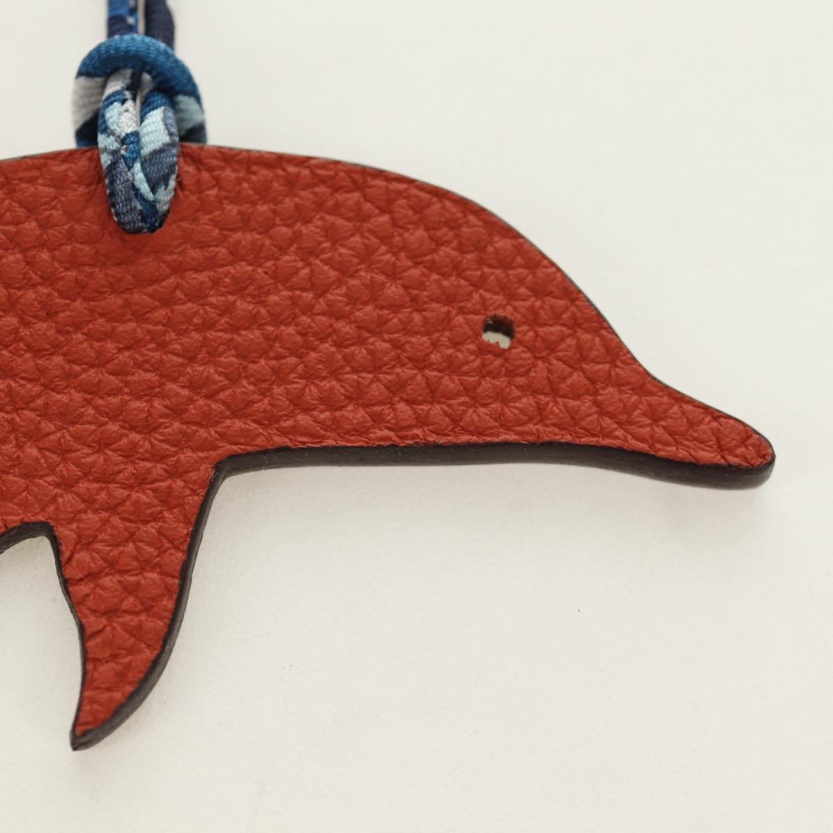 HERMES Petit H Charm Dolphin Bag Charm Leather Orange Auth 184262M