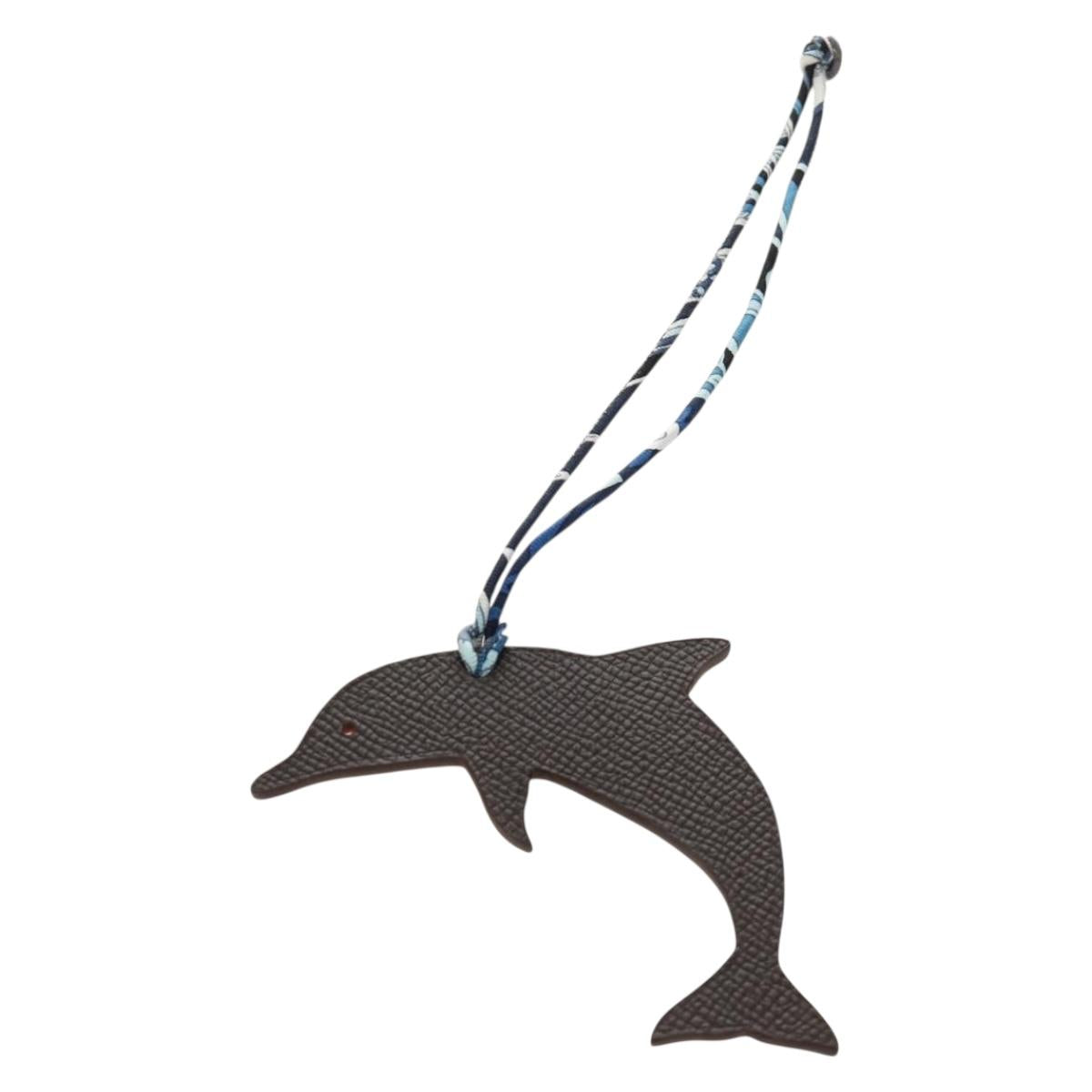 HERMES Petit H Charm Dolphin Bag Charm Leather Orange Auth 184262M
