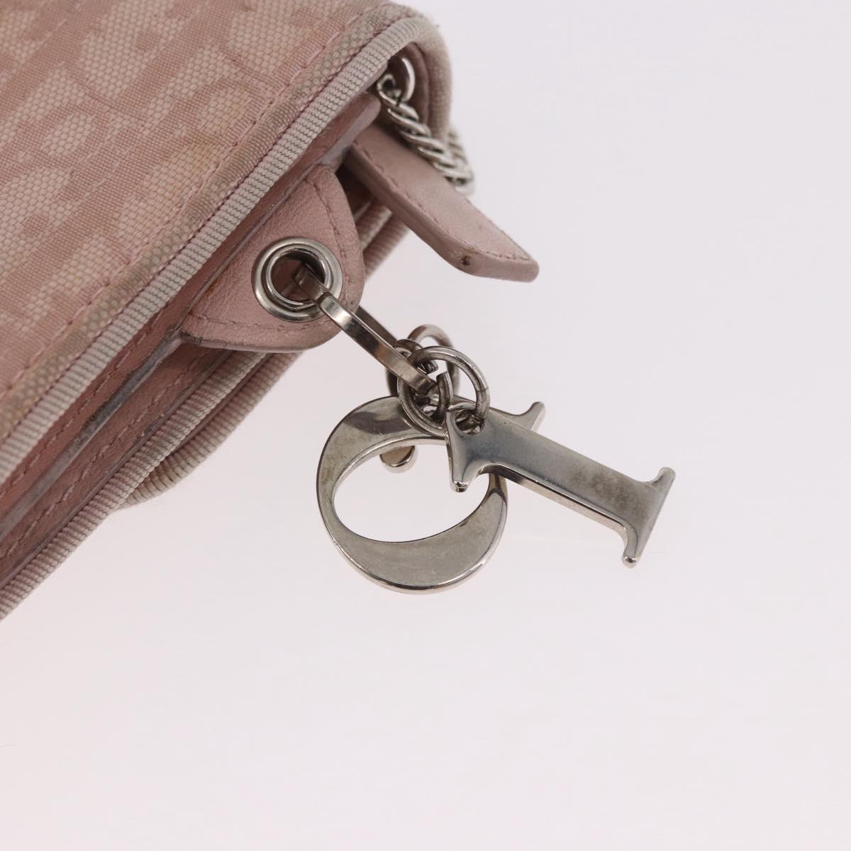 Christian Dior Chain Trotter Canvas Long Wallet Pink Silver Auth 184271