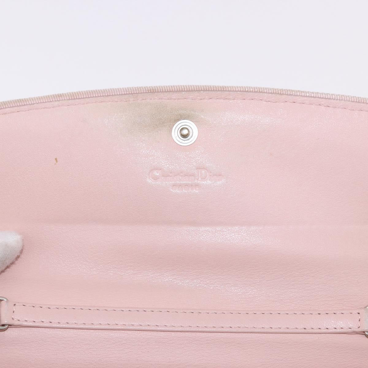 Christian Dior Chain Trotter Canvas Long Wallet Pink Silver Auth 184271