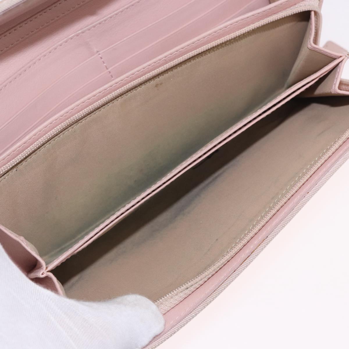 Christian Dior Chain Trotter Canvas Long Wallet Pink Silver Auth 184271