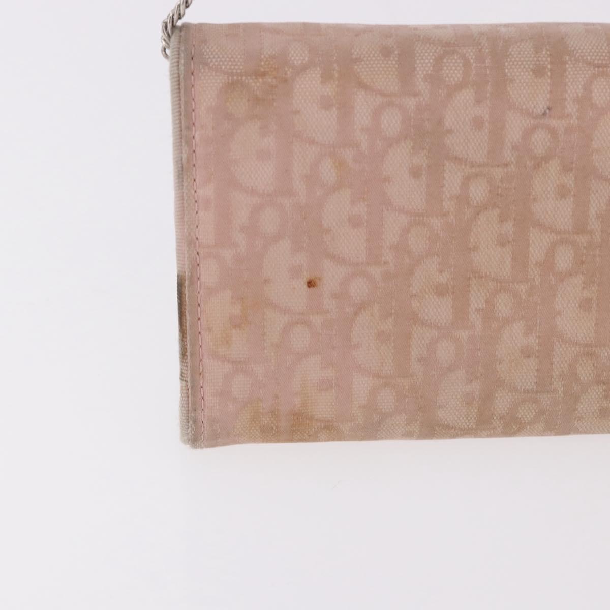 Christian Dior Chain Trotter Canvas Long Wallet Pink Silver Auth 184271