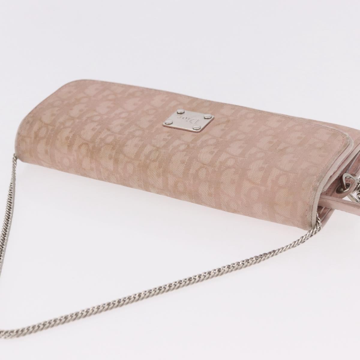 Christian Dior Chain Trotter Canvas Long Wallet Pink Silver Auth 184271