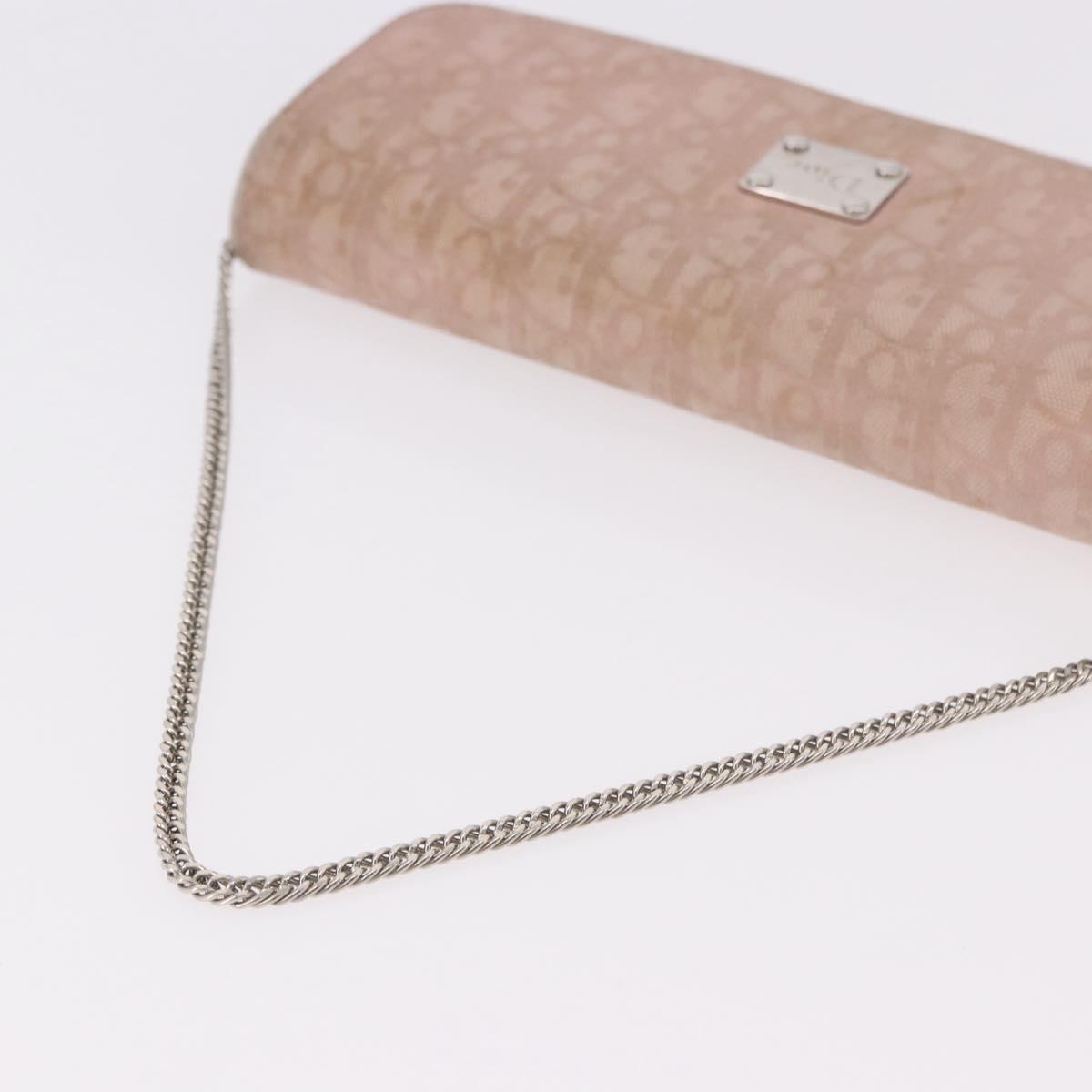 Christian Dior Chain Trotter Canvas Long Wallet Pink Silver Auth 184271