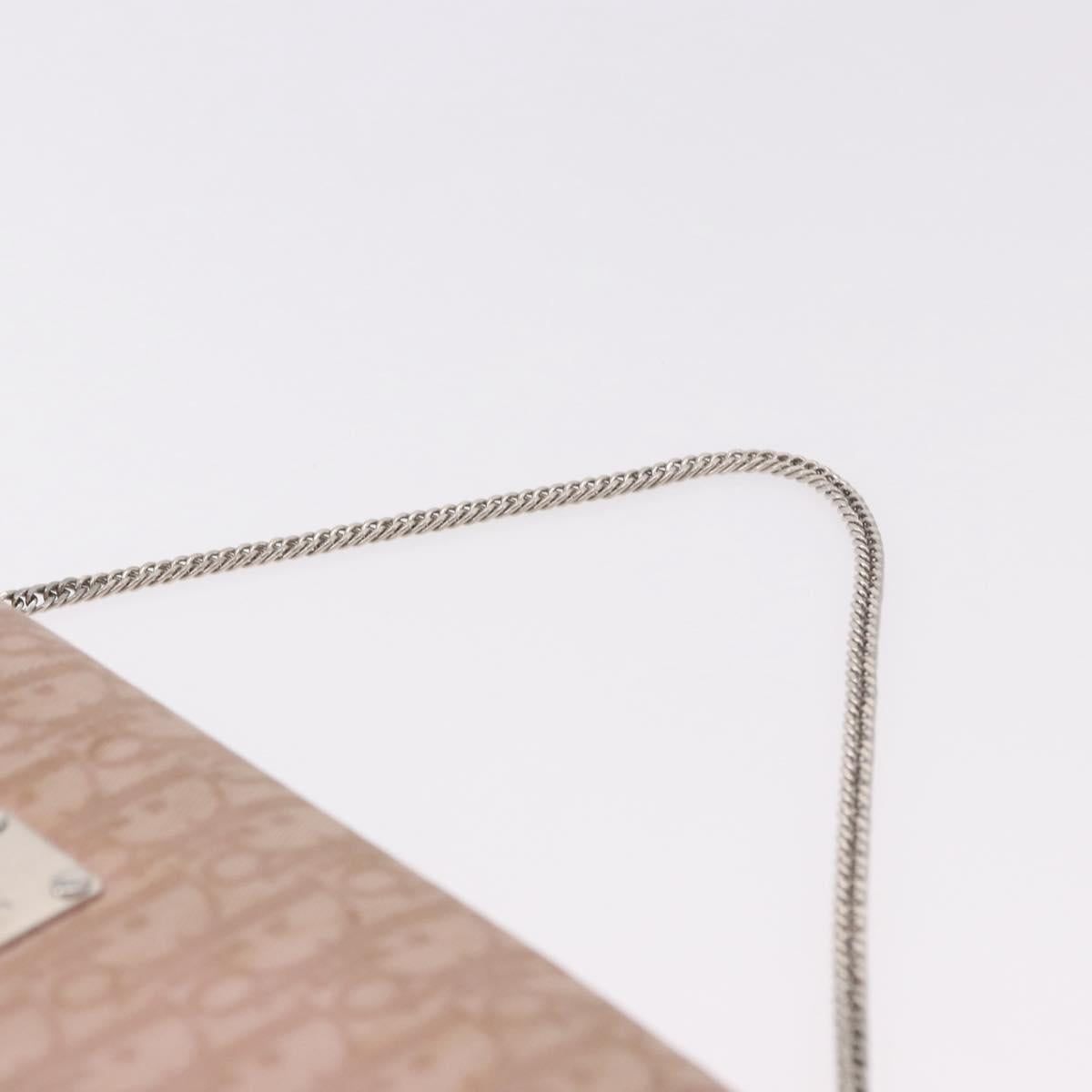 Christian Dior Chain Trotter Canvas Long Wallet Pink Silver Auth 184271