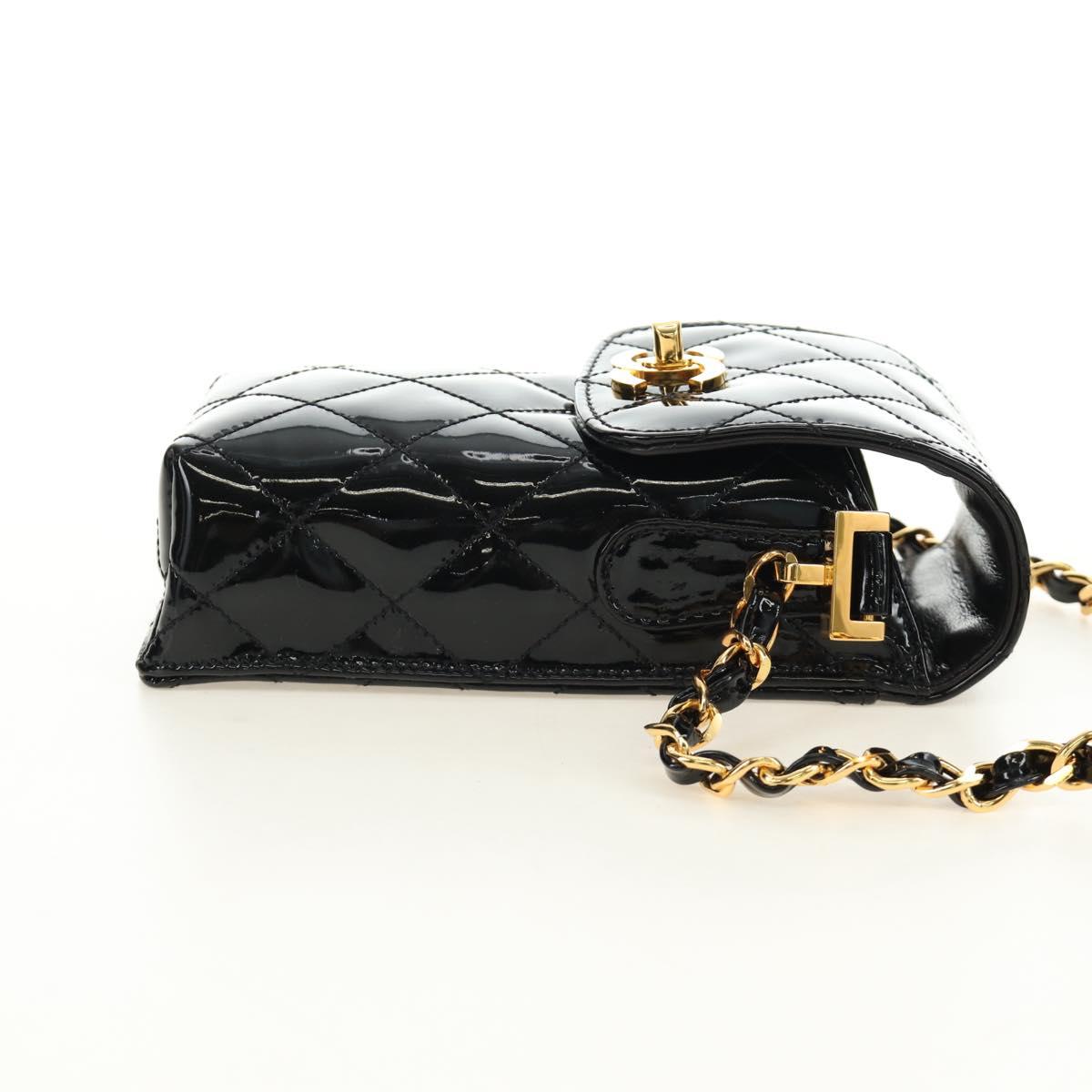 CHANEL Matelasse Chain Shoulder Bag Patent leather Black Gold CC Auth 184272V