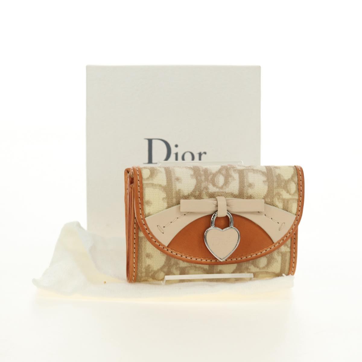 Christian Dior Trotter Canvas Romantic Coin Purse PVC Beige Silver Auth 184275SM