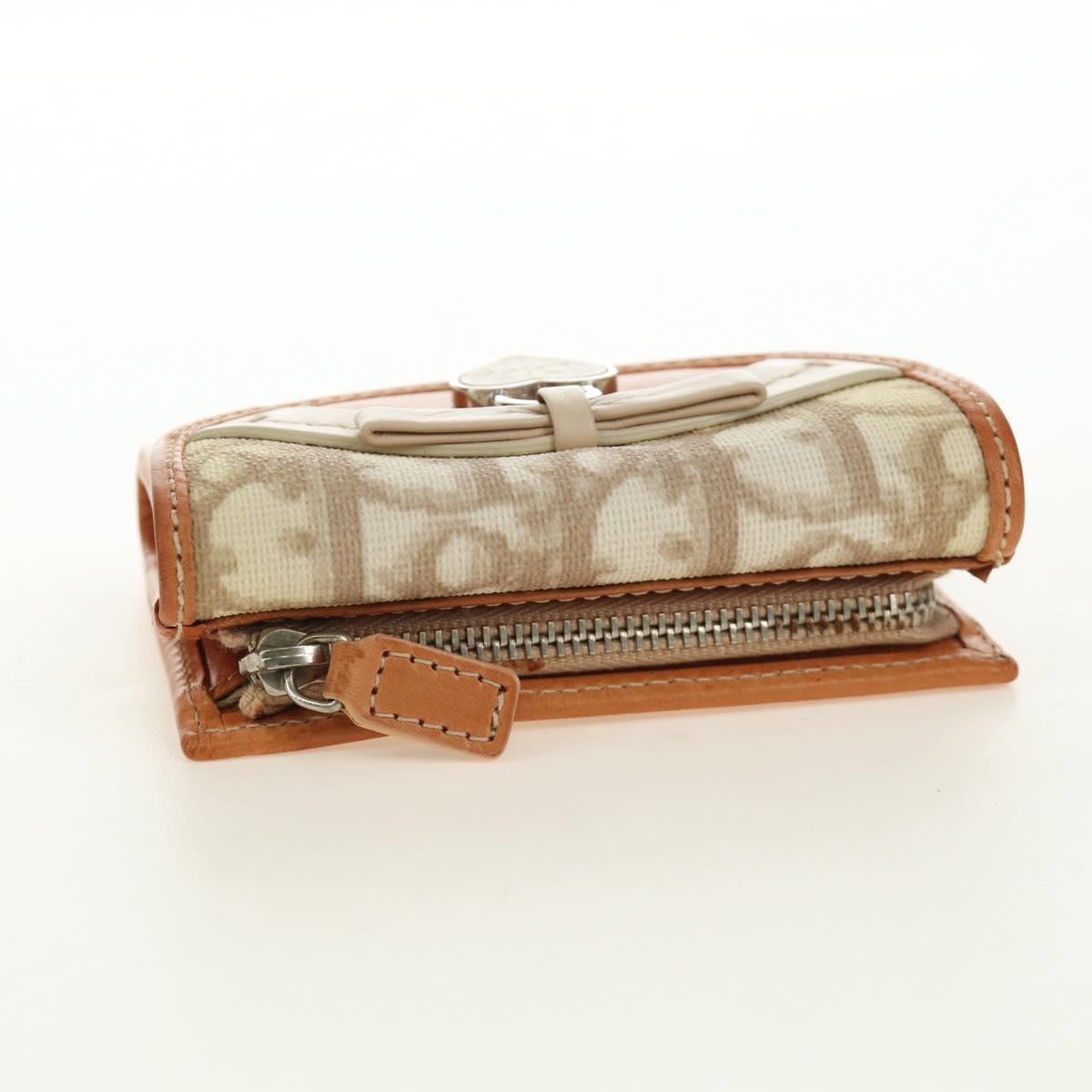 Christian Dior Trotter Canvas Romantic Coin Purse PVC Beige Silver Auth 184275SM