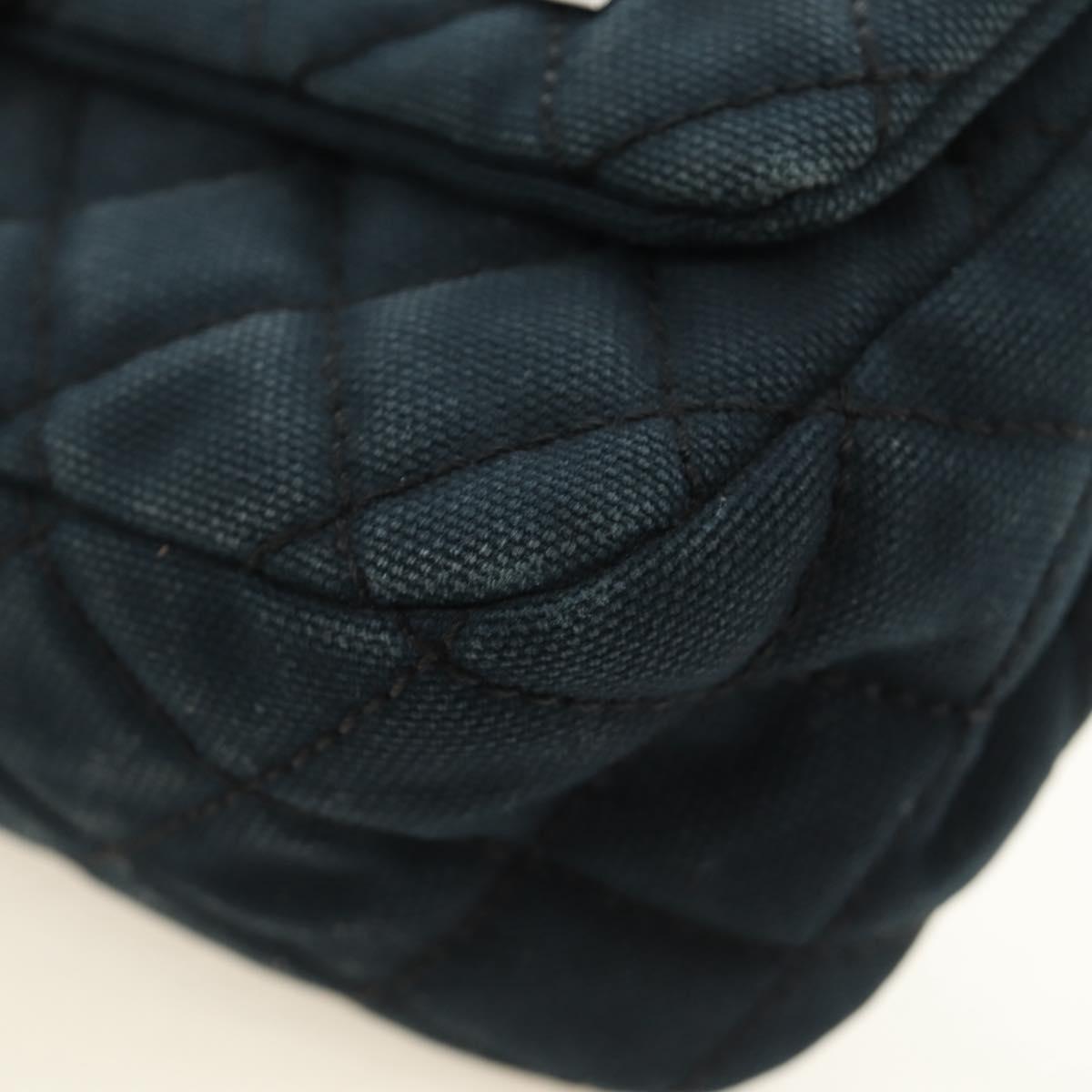 CHANEL Chain Cruise line Matelasse 23 Bag Canvas Navy Silver CC Auth 184283SAM