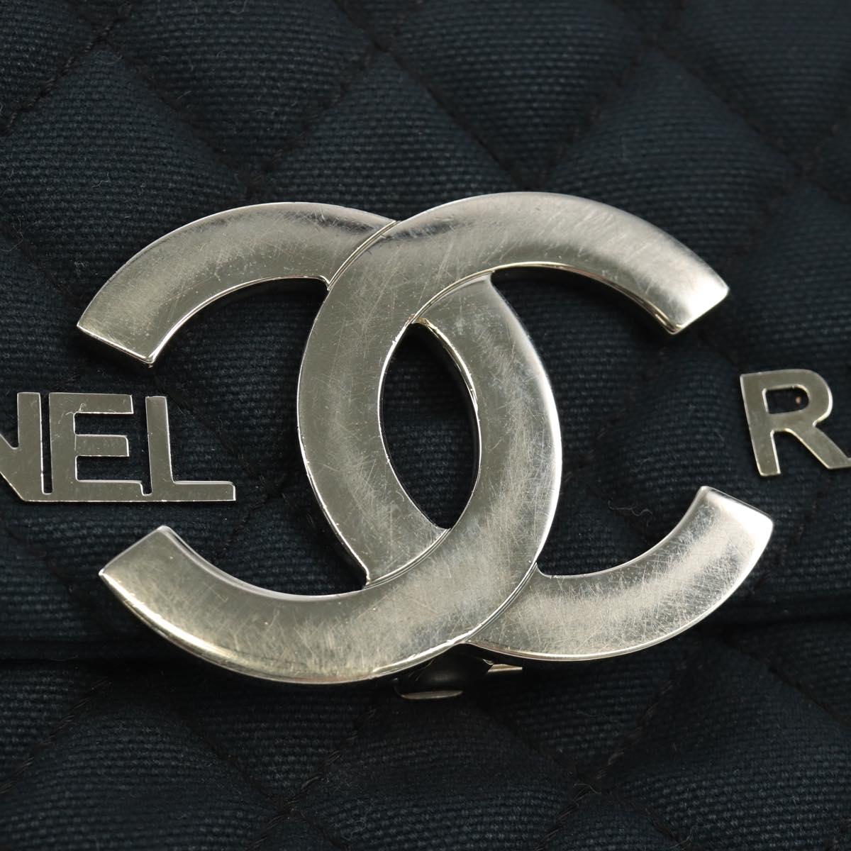 CHANEL Chain Cruise line Matelasse 23 Bag Canvas Navy Silver CC Auth 184283SAM