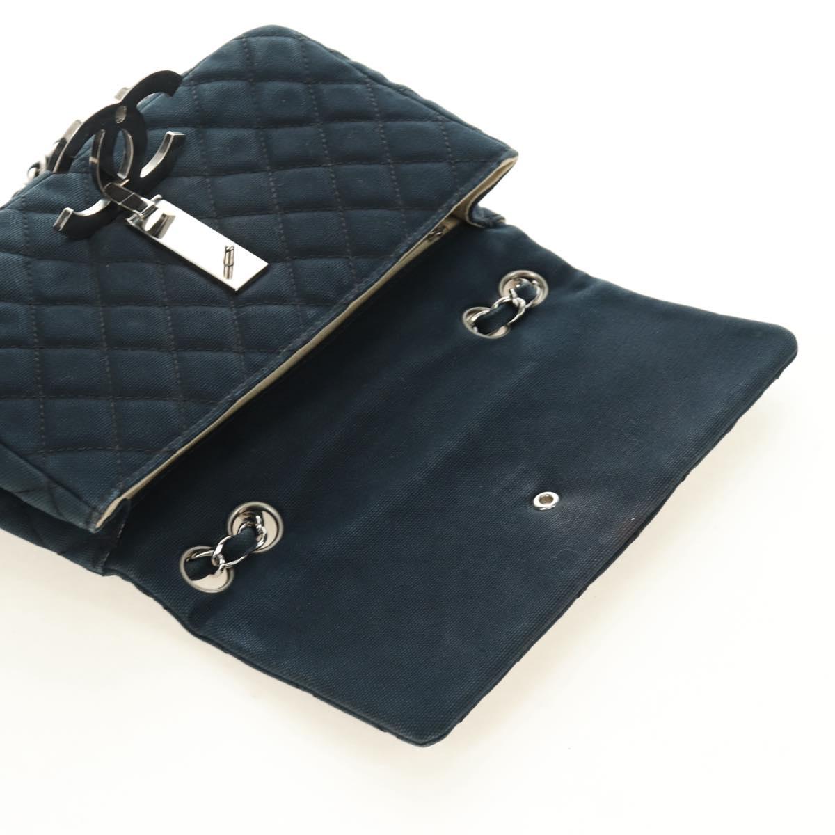 CHANEL Chain Cruise line Matelasse 23 Bag Canvas Navy Silver CC Auth 184283SAM