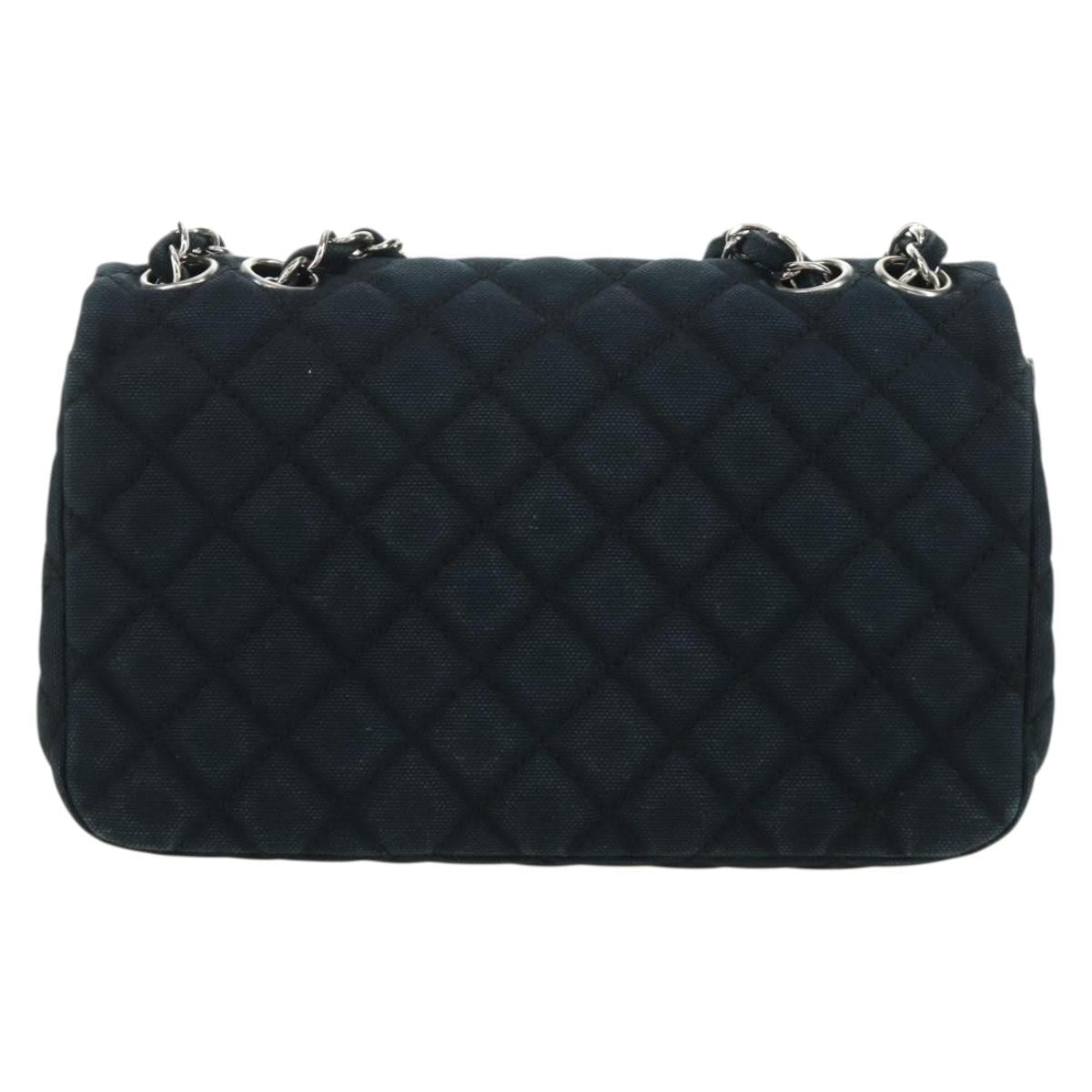 CHANEL Chain Cruise line Matelasse 23 Bag Canvas Navy Silver CC Auth 184283SAM
