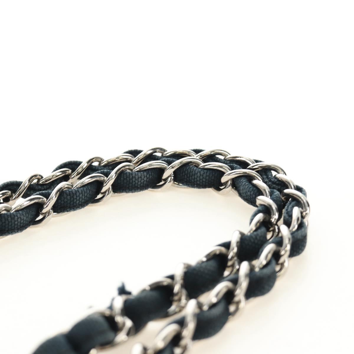 CHANEL Chain Cruise line Matelasse 23 Bag Canvas Navy Silver CC Auth 184283SAM