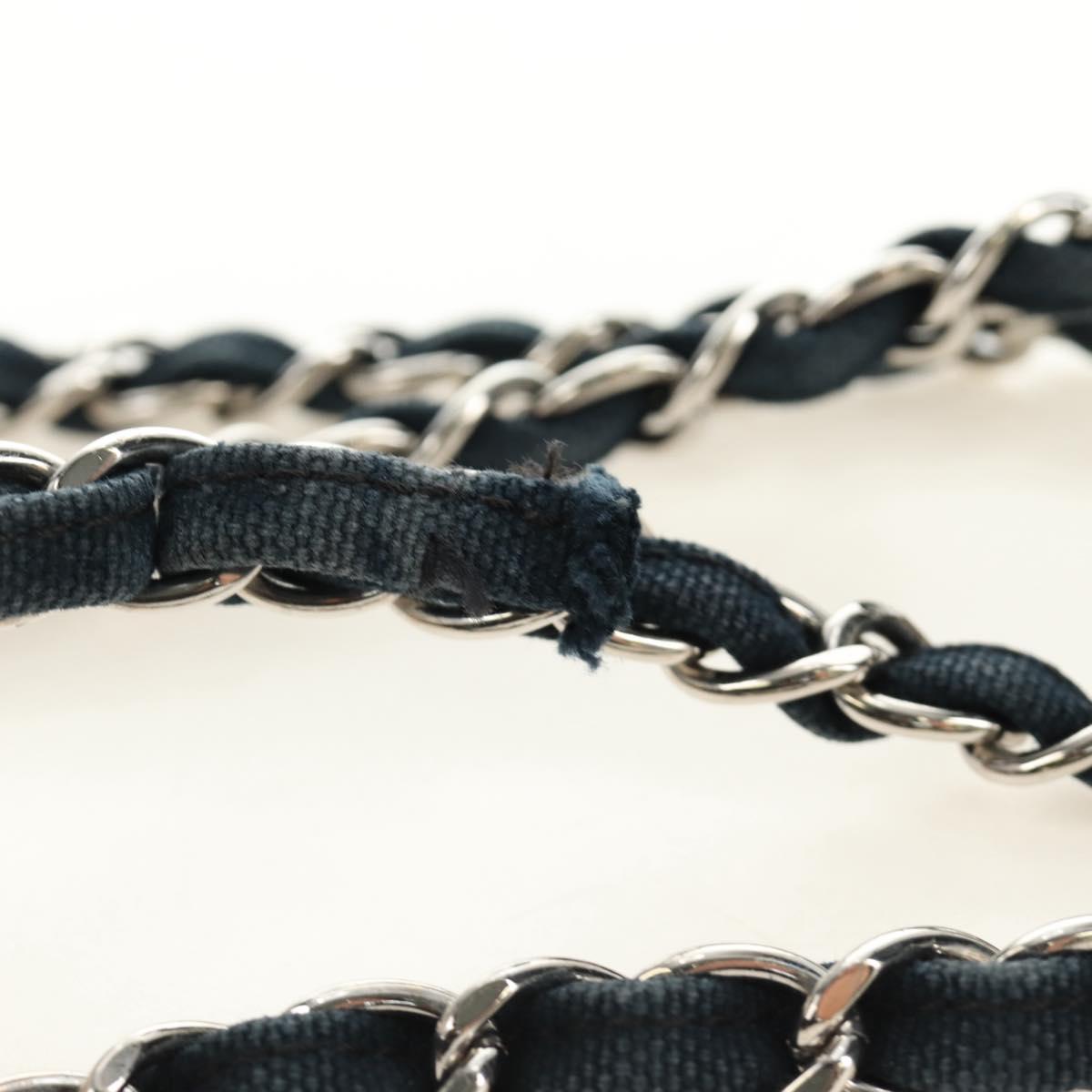 CHANEL Chain Cruise line Matelasse 23 Bag Canvas Navy Silver CC Auth 184283SAM