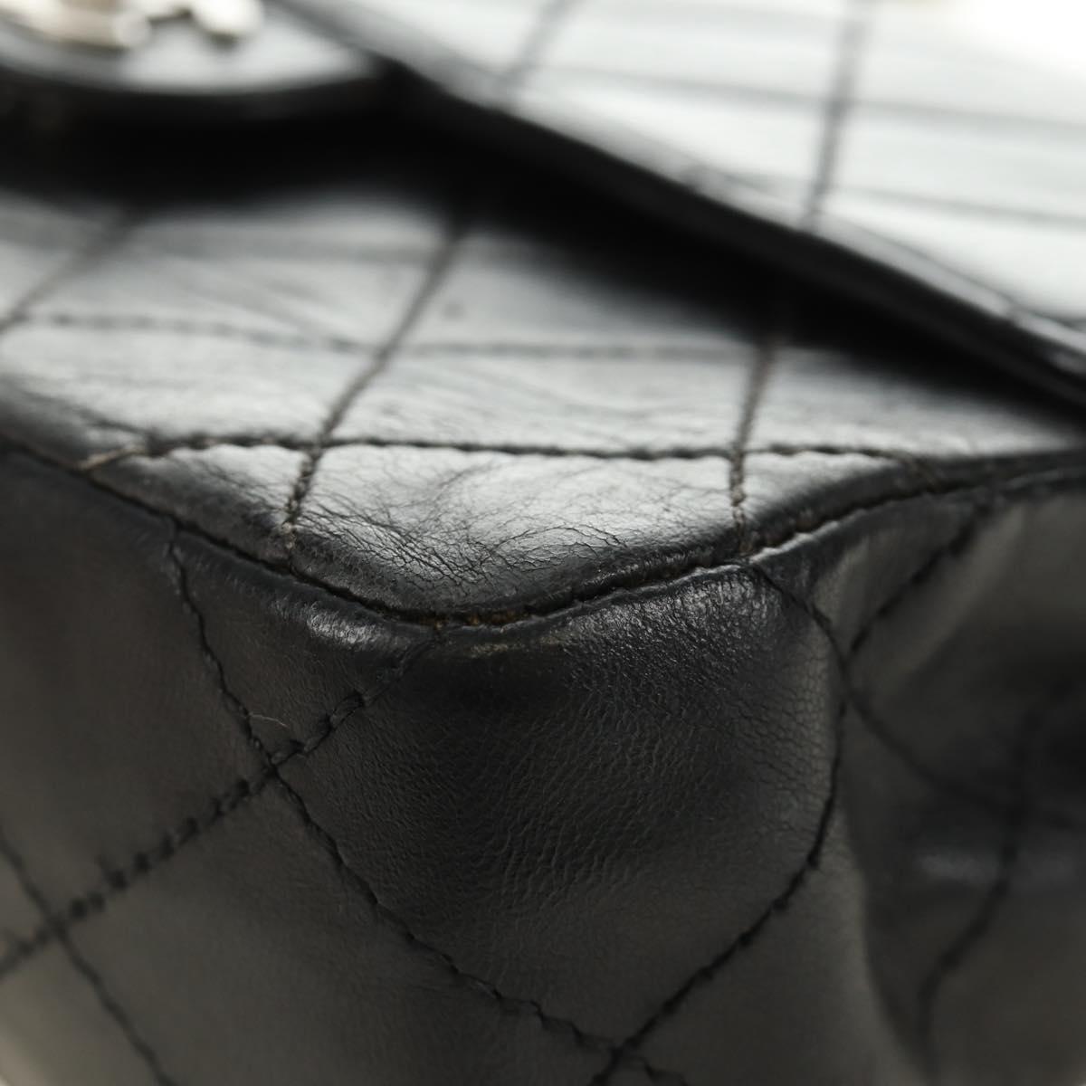 CHANEL Matelasse 25 Chain Shoulder Bag Lamb Skin Black Silver CC Auth 184284V