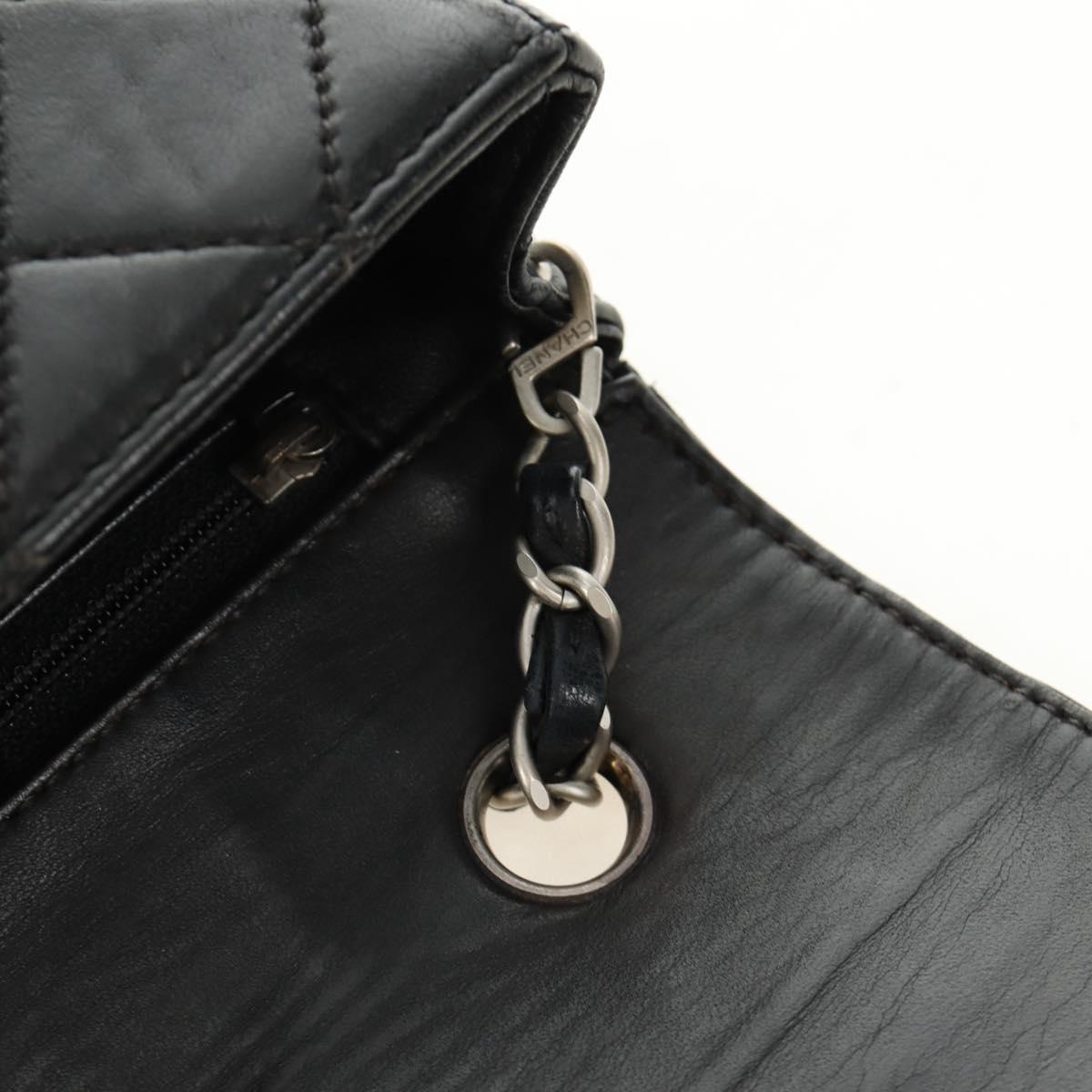 CHANEL Matelasse 25 Chain Shoulder Bag Lamb Skin Black Silver CC Auth 184284V