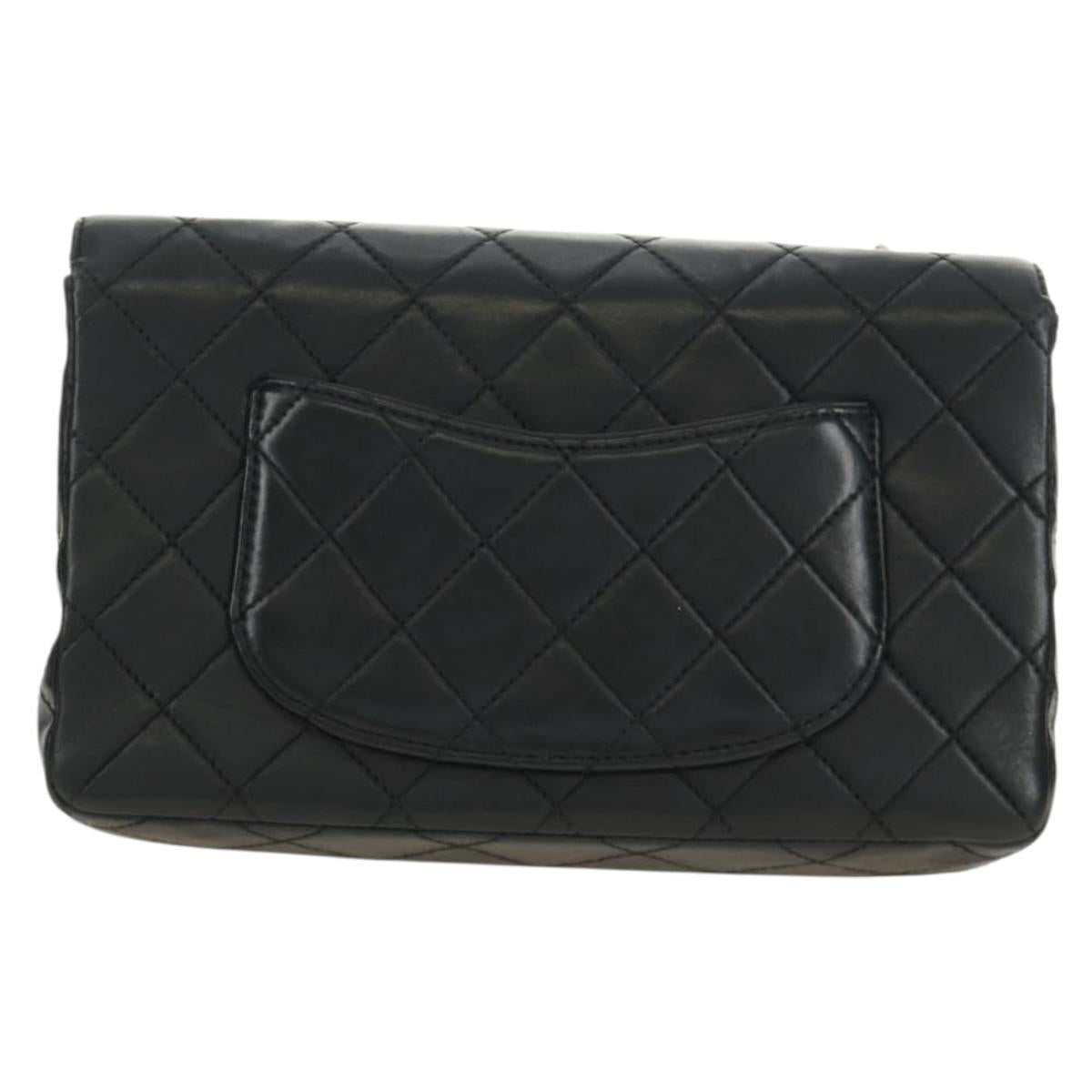 CHANEL Matelasse 25 Chain Shoulder Bag Lamb Skin Black Silver CC Auth 184284V