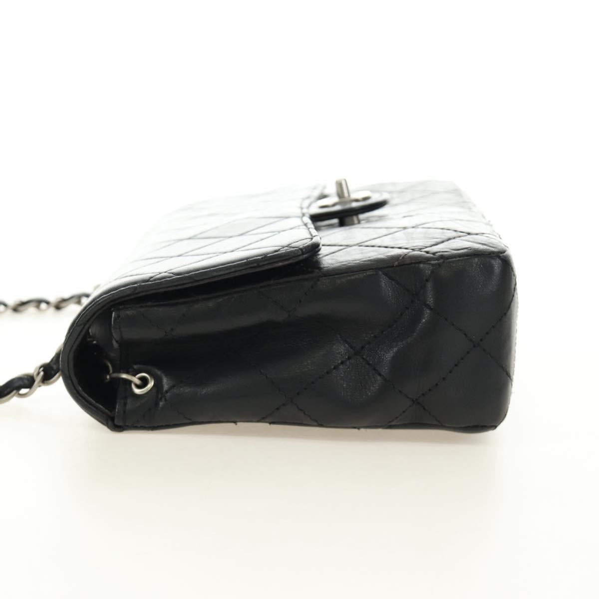 CHANEL Matelasse 25 Chain Shoulder Bag Lamb Skin Black Silver CC Auth 184284V