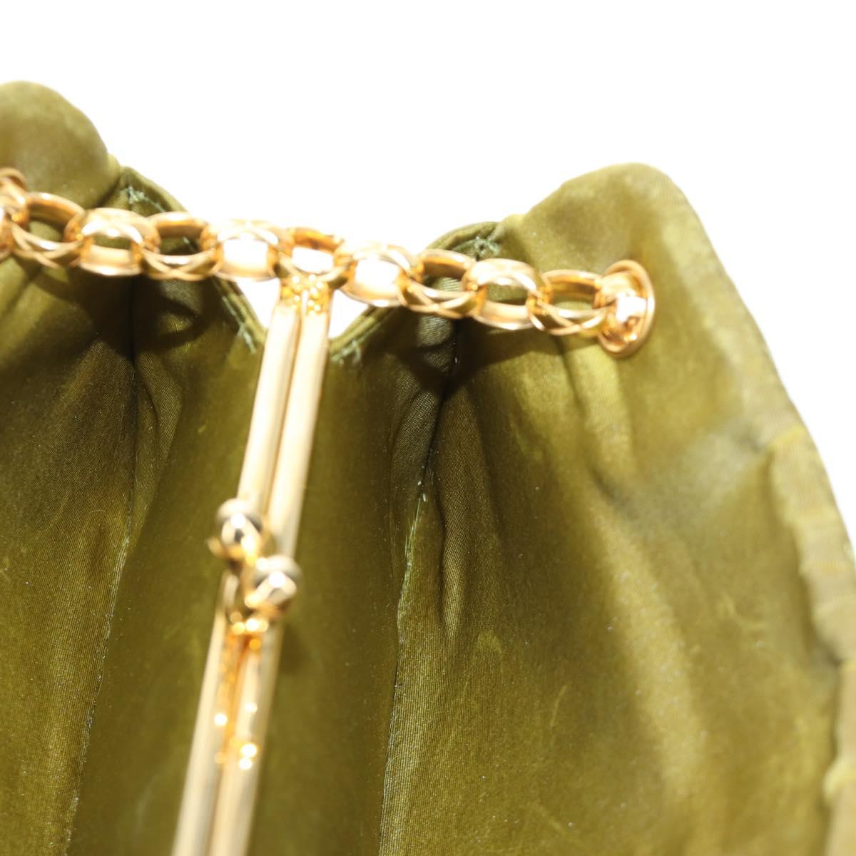 CHANEL Chain V Stitch Shoulder Bag Canvas Green Gold CC Auth 184285SM