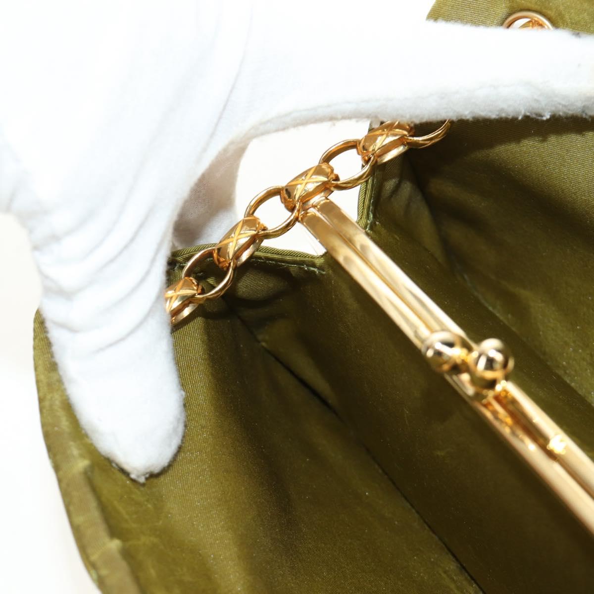 CHANEL Chain V Stitch Shoulder Bag Canvas Green Gold CC Auth 184285SM