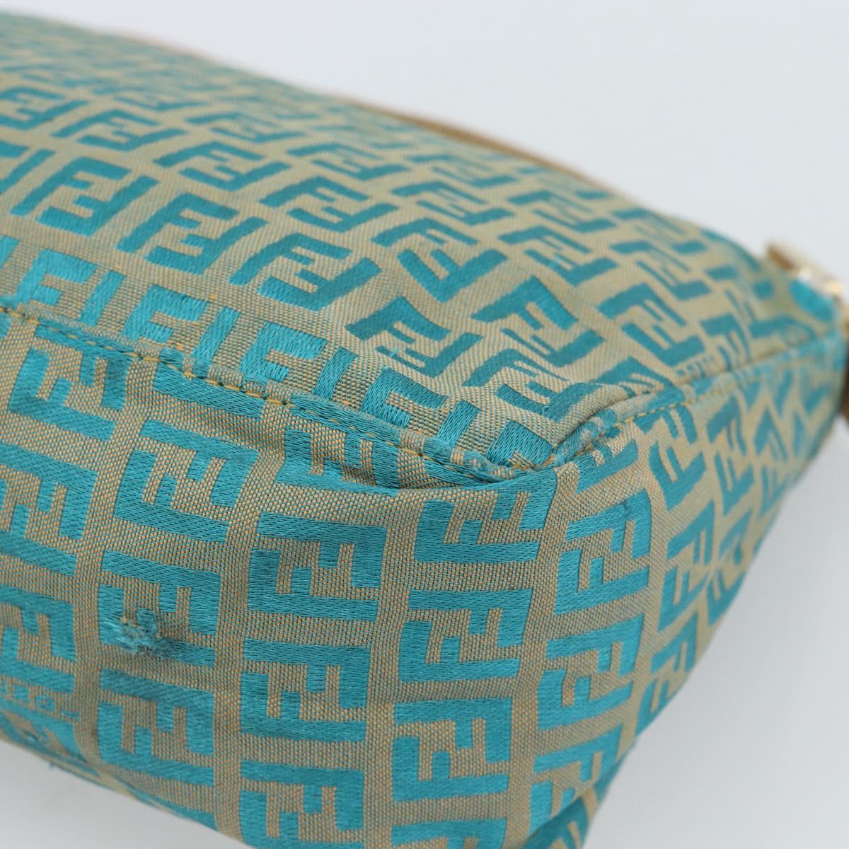 FENDI Zucchino Canvas Hand Bag Green Gold Auth 184296