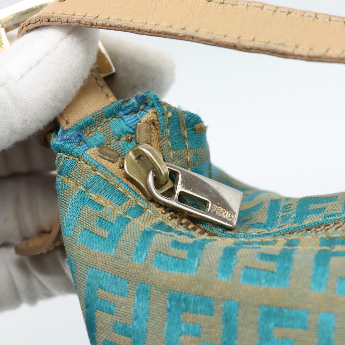 FENDI Zucchino Canvas Hand Bag Green Gold Auth 184296