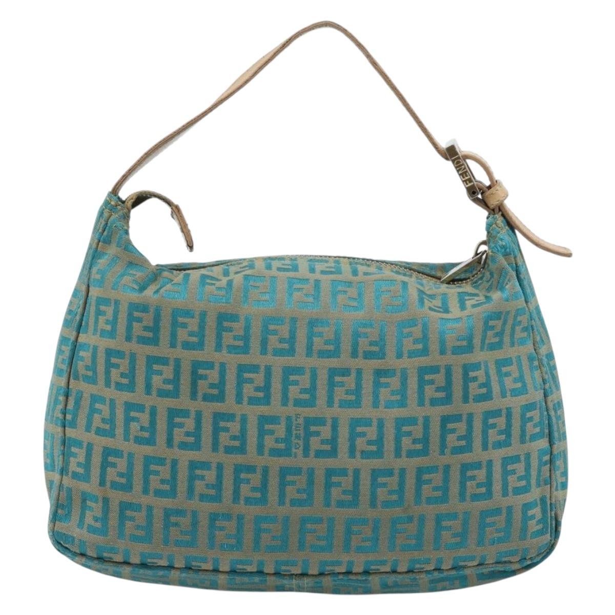 FENDI Zucchino Canvas Hand Bag Green Gold Auth 184296