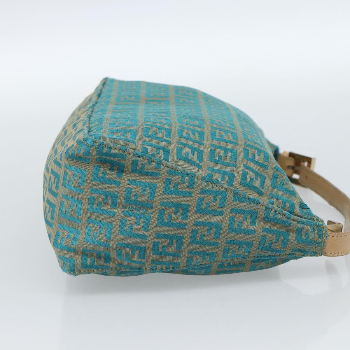 FENDI Zucchino Canvas Hand Bag Green Gold Auth 184296