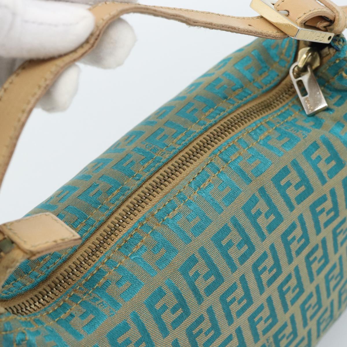 FENDI Zucchino Canvas Hand Bag Green Gold Auth 184296