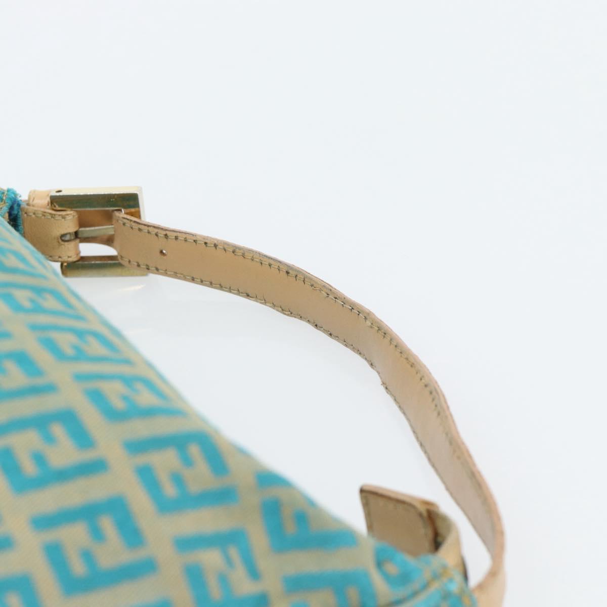 FENDI Zucchino Canvas Hand Bag Green Gold Auth 184296