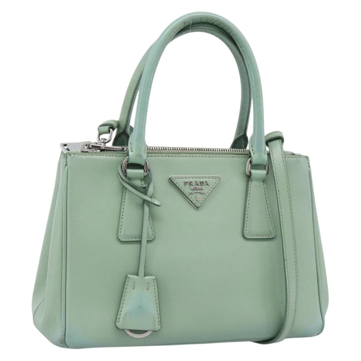 PRADA Galleria Hand Bag Safiano leather 2way LIme Green Silver Auth 184301A