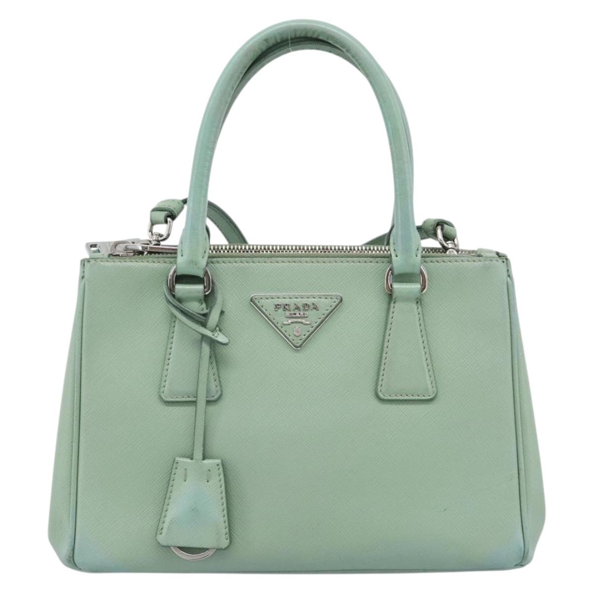PRADA Galleria Hand Bag Safiano leather 2way LIme Green Silver Auth 184301A