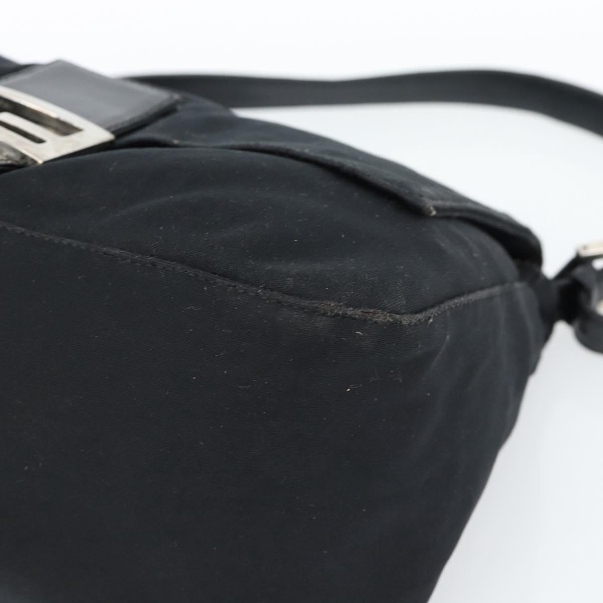 FENDI Mamma Baguette Shoulder Bag Cotton Jersey Black Silver Auth 184302